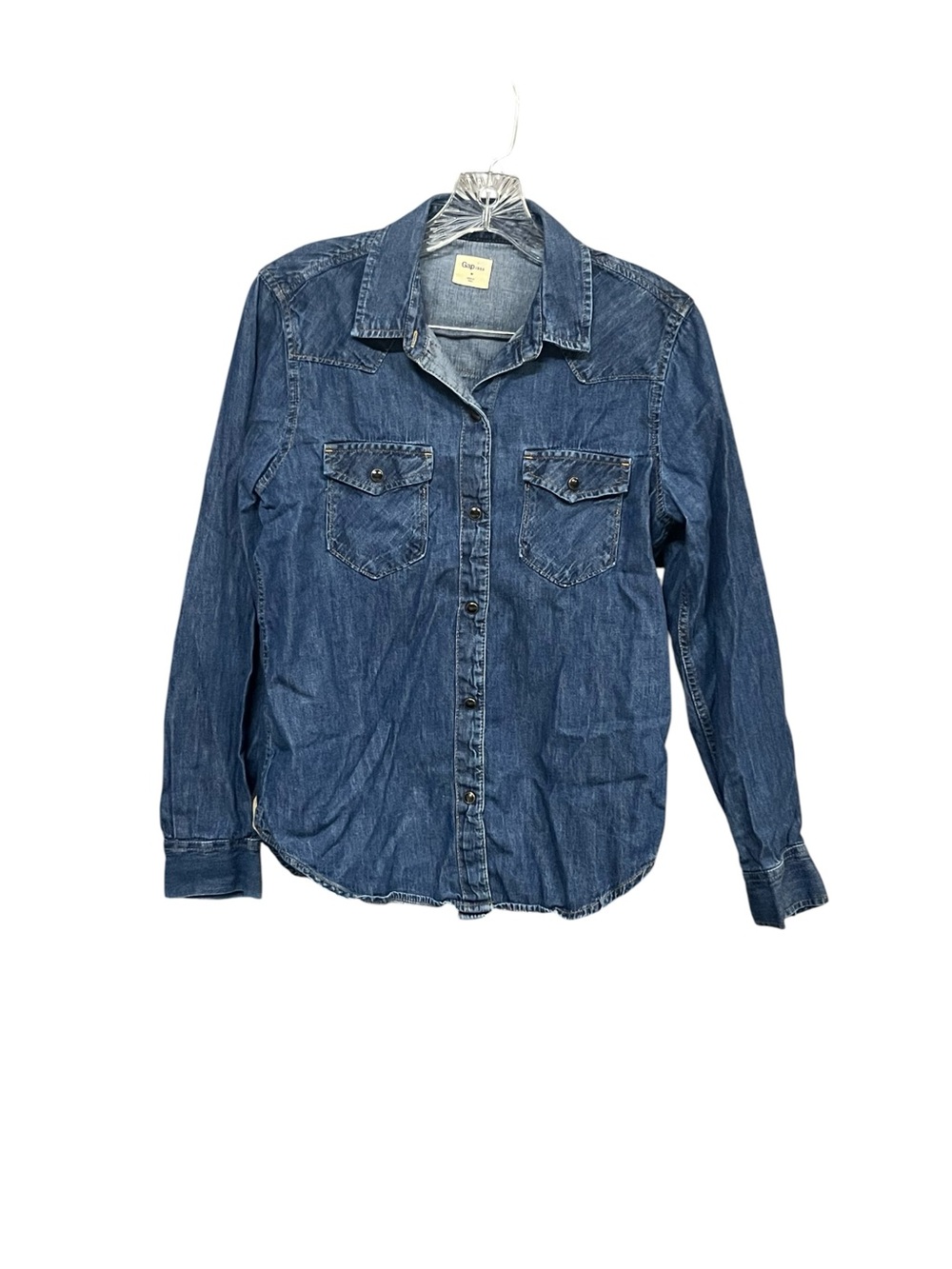 Gap 1969 Western Denim Shirt Women’s M Dark Indigo Snap Front Cotton Long Sleeve
